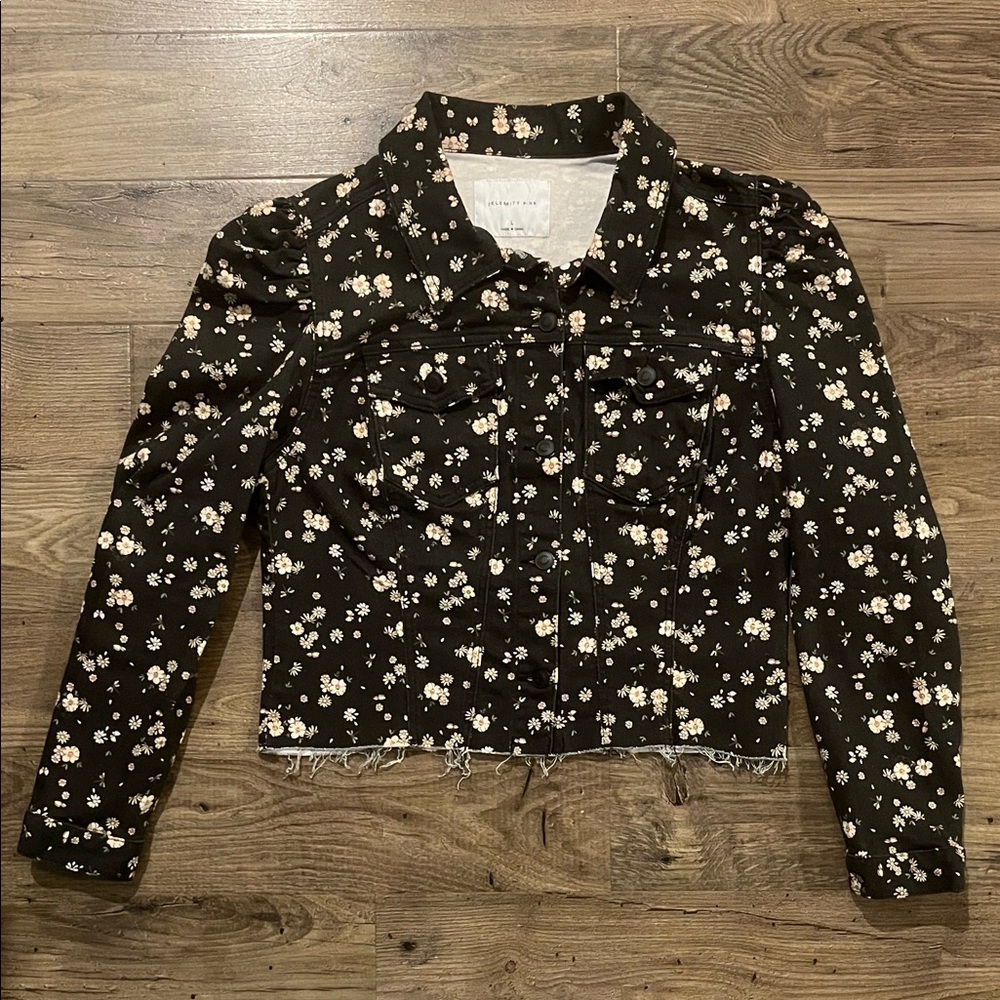 Celebrity Pink Black Floral Jean Jacket